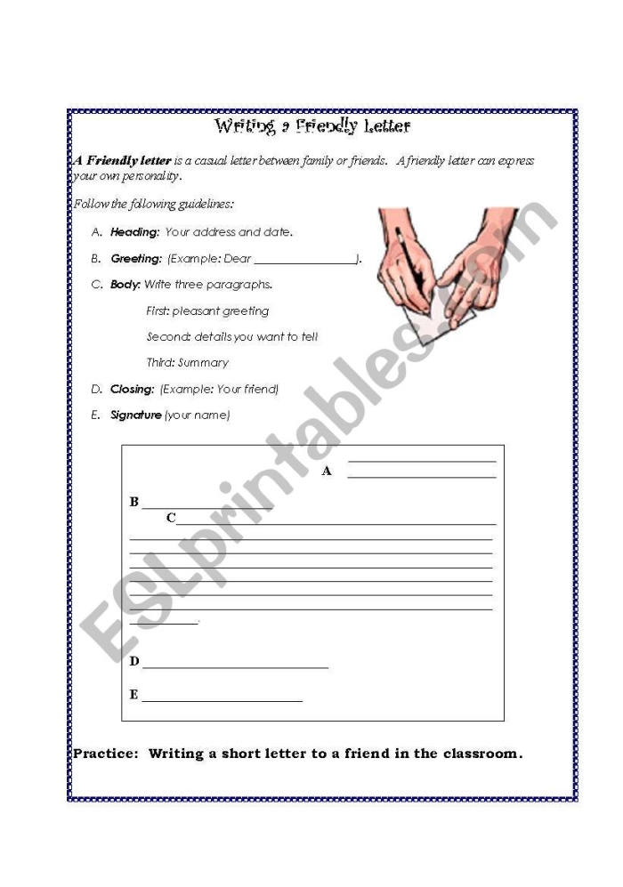 How to Write a Friendly Letter worksheet for Fourth Grade