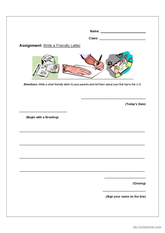 How to Write a Friendly Letter worksheet for Fourth Grade