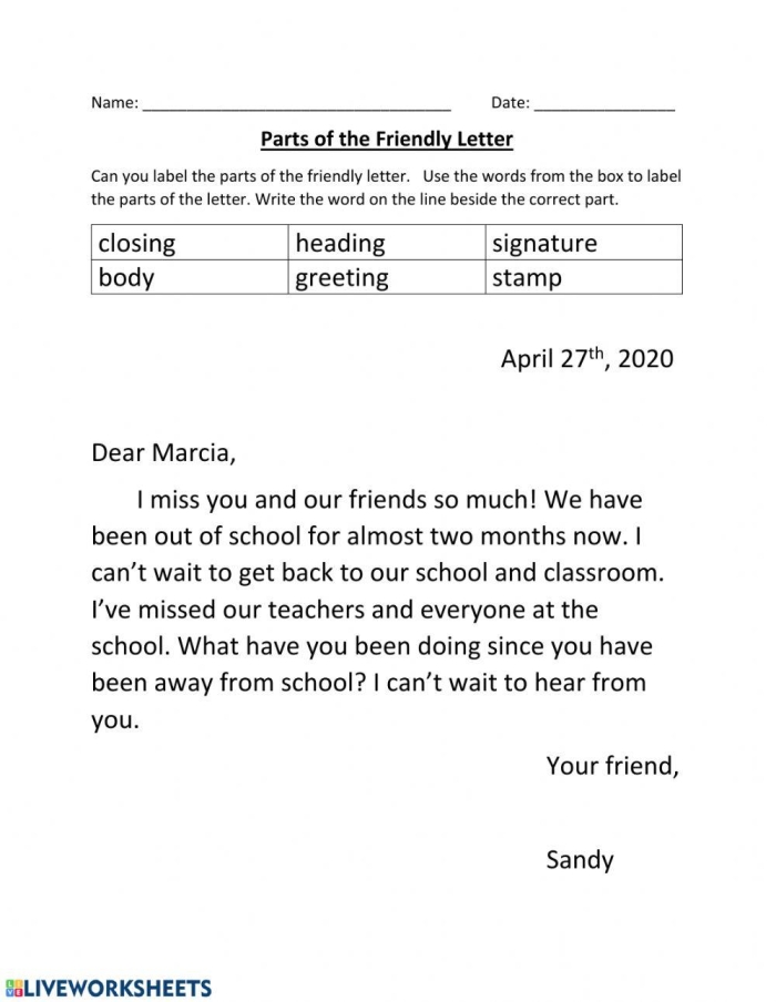 How to Write a Friendly Letter worksheet for Fourth Grade