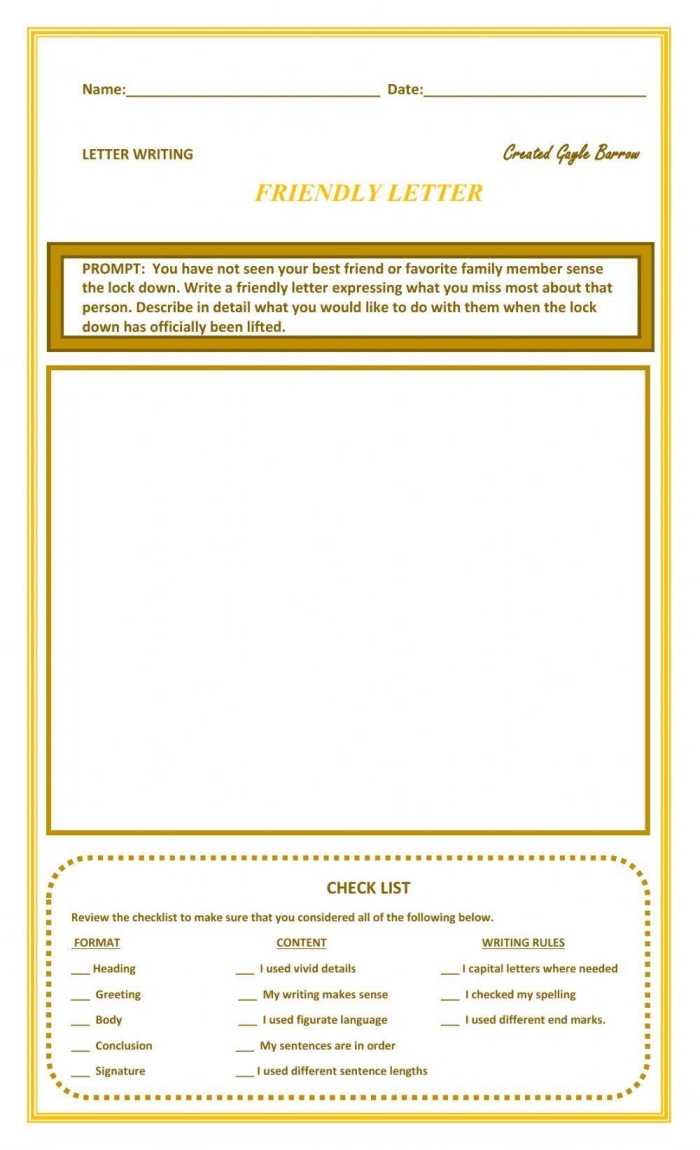 How to Write a Friendly Letter worksheet for Fourth Grade