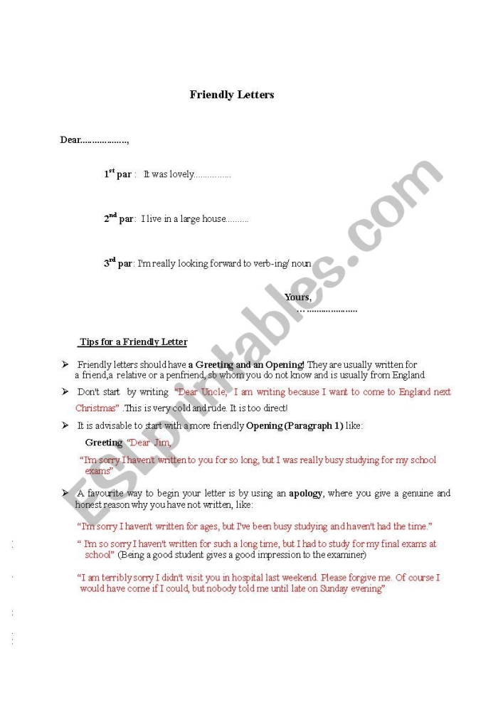 How to Write a Friendly Letter worksheet for Fourth Grade