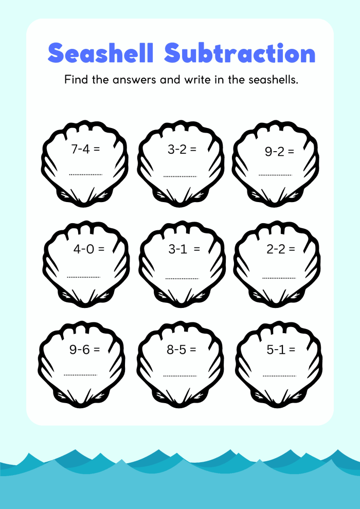Hula-themed worksheet for third graders focused on subtracting fractions with a common denominator