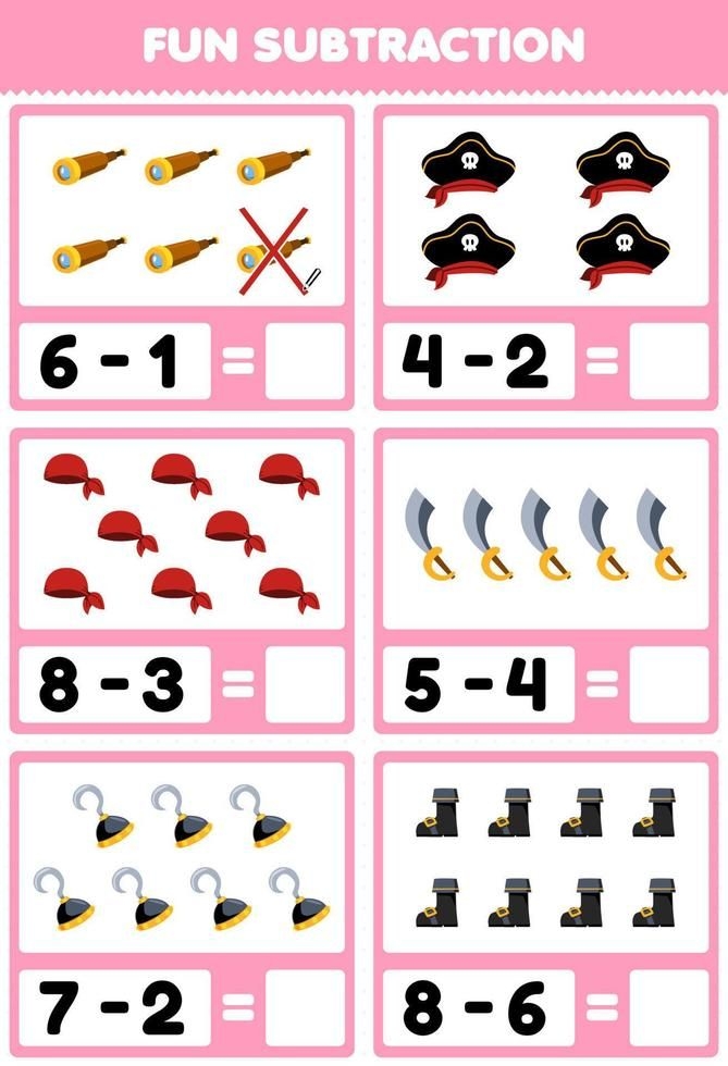 Colorful Hula Subtraction worksheet for third graders focusing on subtracting fractions with like denominators