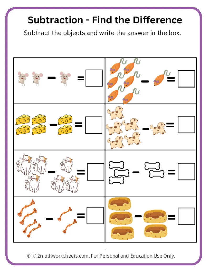 Hula-themed worksheet for third graders practicing subtraction of fractions with the same denominator
