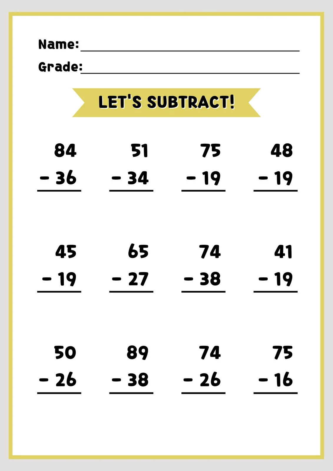 Hula-themed subtraction worksheet for third graders focusing on fractions with the same denominator