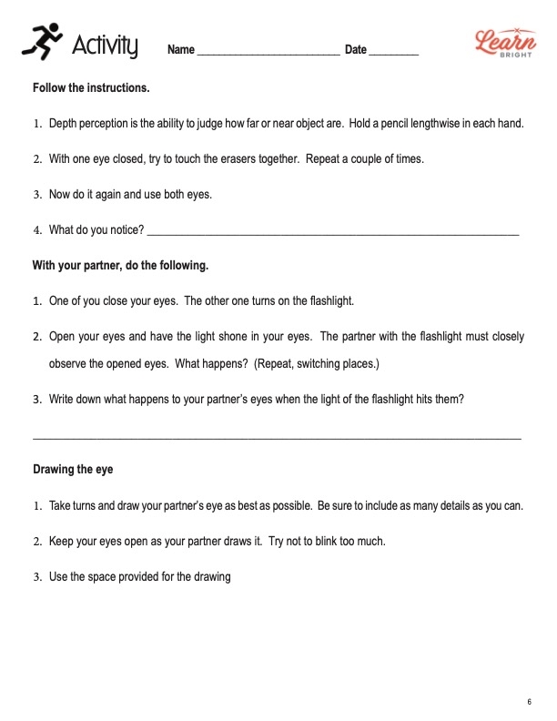 Coloring worksheet featuring the human eye anatomy for fifth grade learners