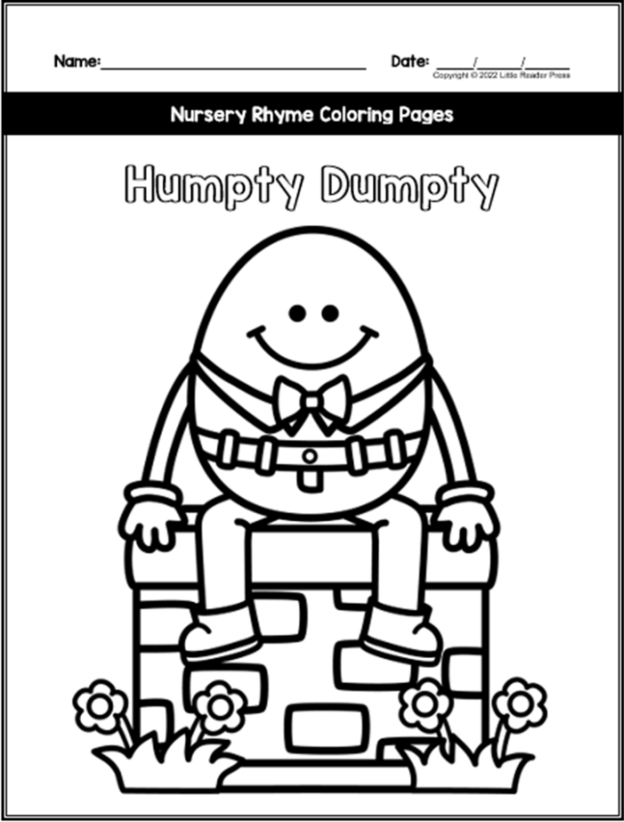 Coloring sheet featuring Humpty Dumpty for preschoolers to enjoy