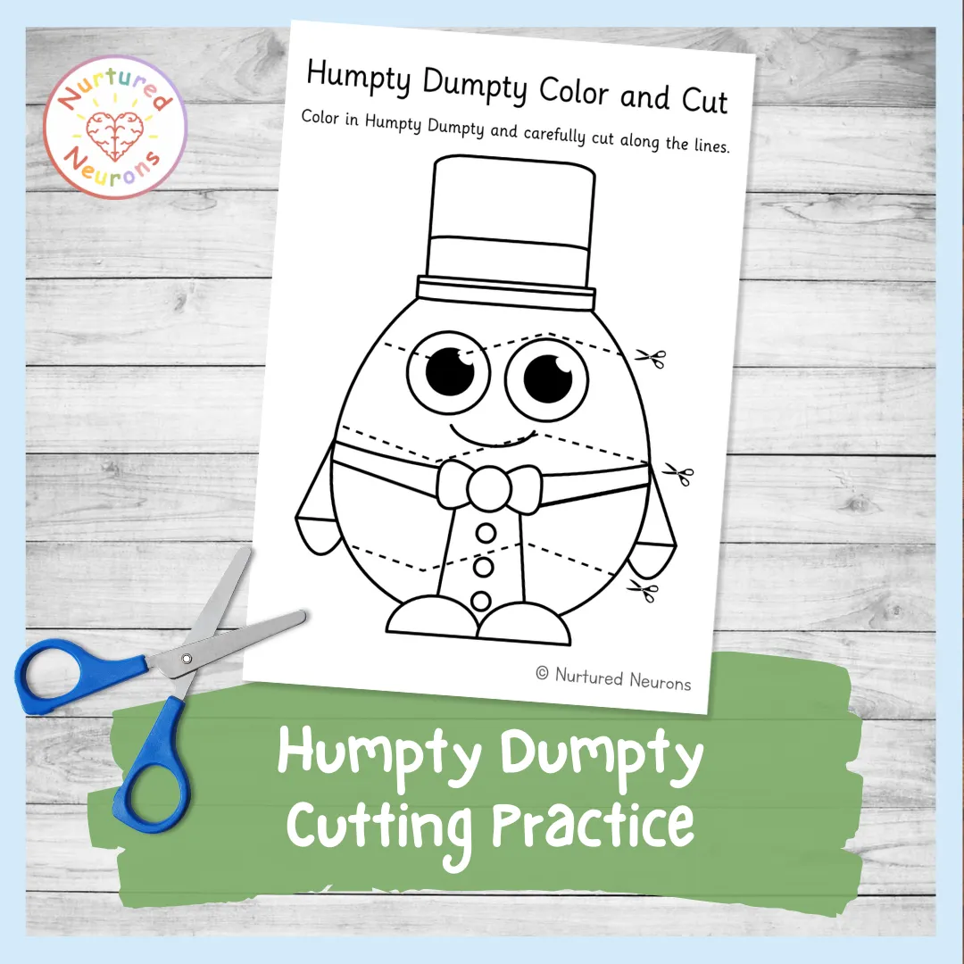 Coloring worksheet for preschoolers featuring the Humpty Dumpty nursery rhyme