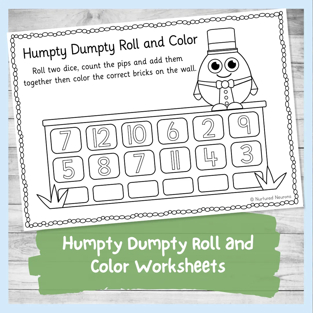 Coloring worksheet featuring the Humpty Dumpty nursery rhyme for preschool children