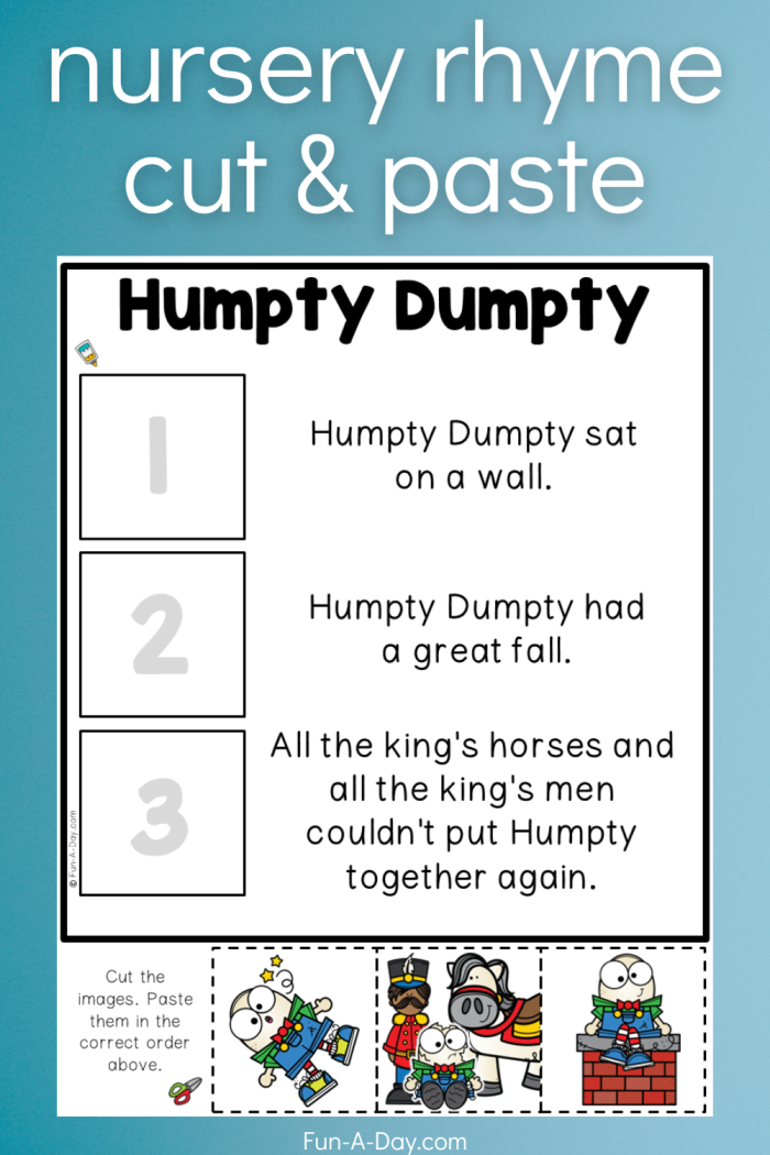 Coloring sheet featuring Humpty Dumpty for preschoolers learning the nursery rhyme