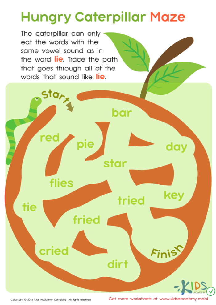 Engaging maze to help children learn numbers 1 to 15 Hungry Caterpillar Number Maze worksheet for kindergarten counting practice