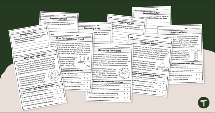 Fifth grade worksheet about hurricanes featuring a sentence with Dorothy and Oz
