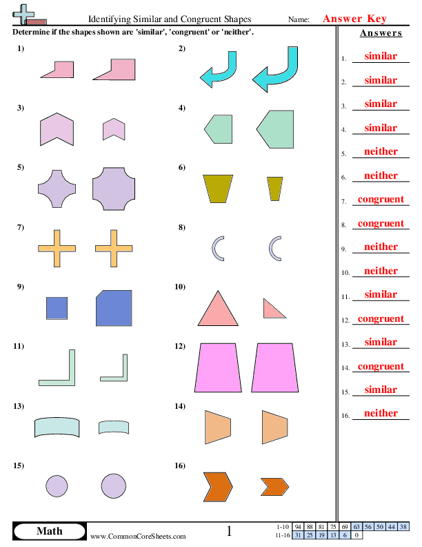 Identify Congruent Figures Using Transformations - Worksheet Image 24 Worksheet featuring congruent figures and transformations for eighth-grade students