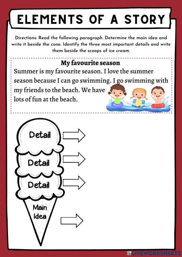 Worksheet for identifying supporting details about the sun for third graders