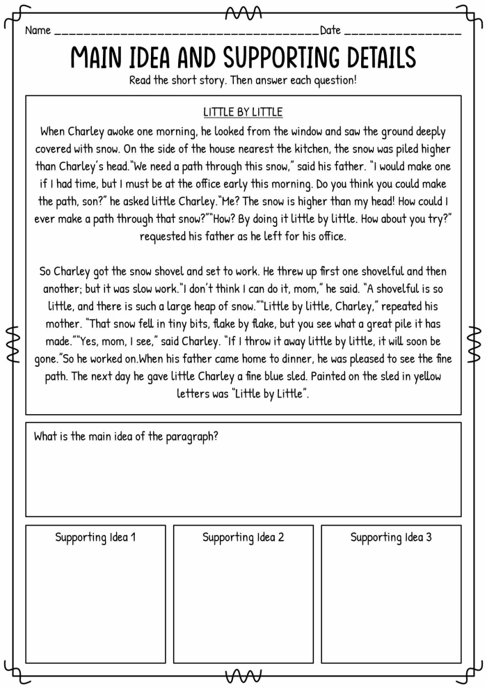 Worksheet featuring third graders identifying supporting details about the sun