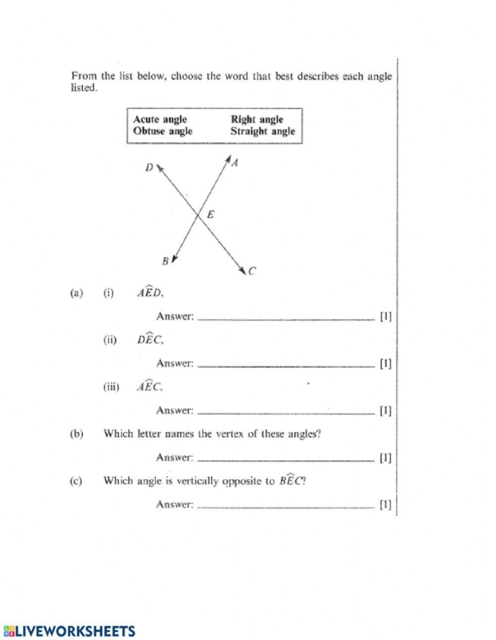 Third Grade Identifying Angles Worksheet for Measurement Practice Worksheet for third graders focusing on identifying right, acute, and obtuse angles