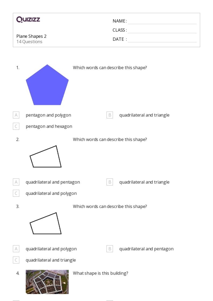 Engaging pentagon identification activity for geometry practice in grade two Worksheet for identifying pentagons among various 2-D shapes for second graders