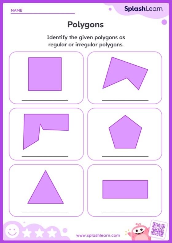 Identifying Polygons Worksheet for Grade 1 Geometry Activities Worksheet illustrating polygons for first graders to identify and color-code shapes
