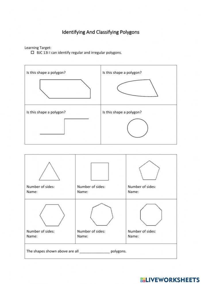 Identifying Polygons Worksheet for Grade 1 Geometry Activities Worksheet for identifying polygons with colorful shapes for first graders