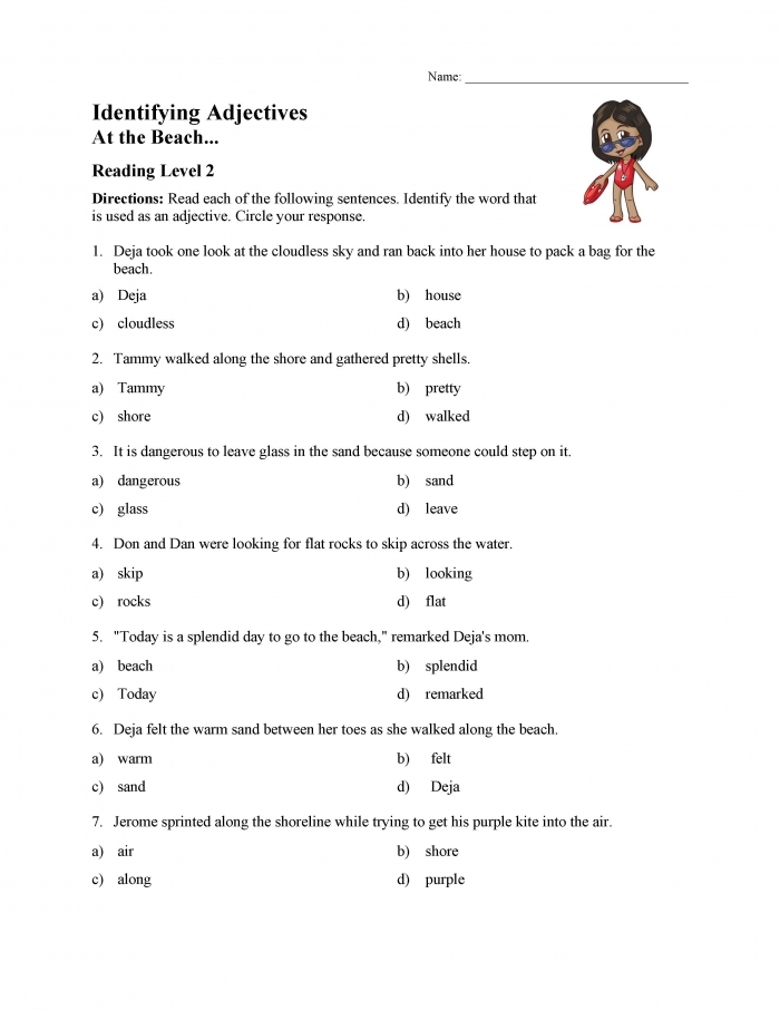 Worksheet for identifying types of sentences related to beach activities for third graders