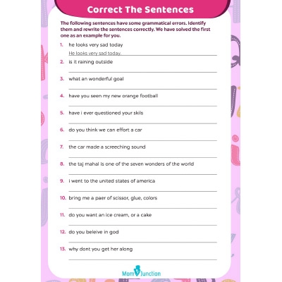 Third grade students engaging with the Identifying Sentences: At the Beach! worksheet focused on grammar skills. Worksheet image showing a fun multiple-choice exercise for sentence identification.