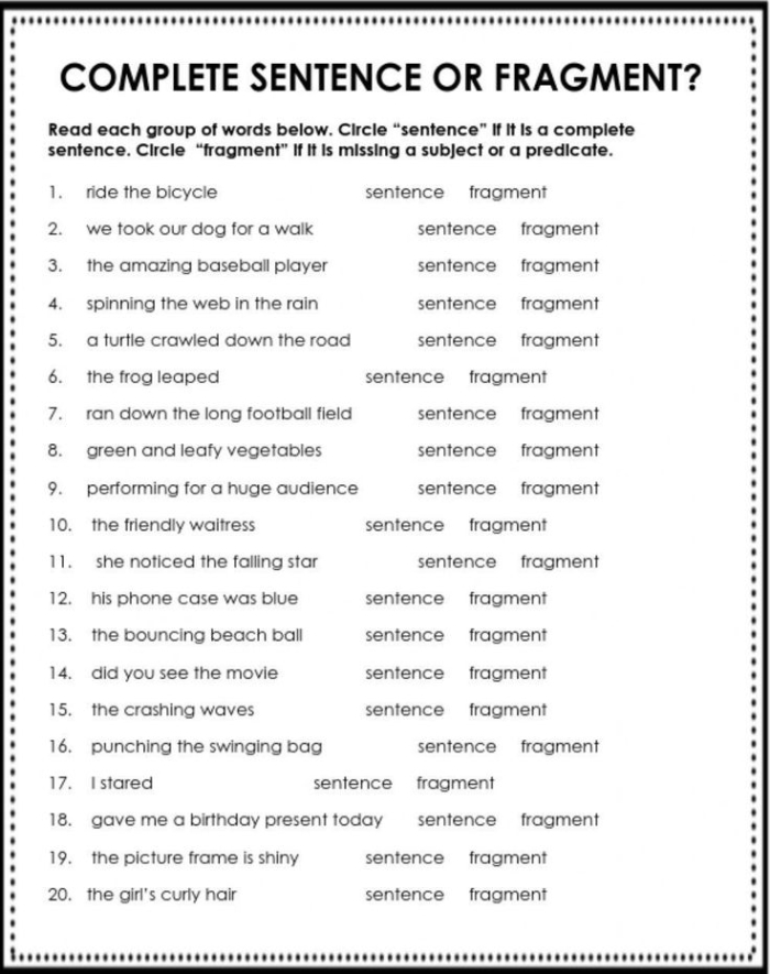 Children practicing sentence identification on the At the Beach! worksheet