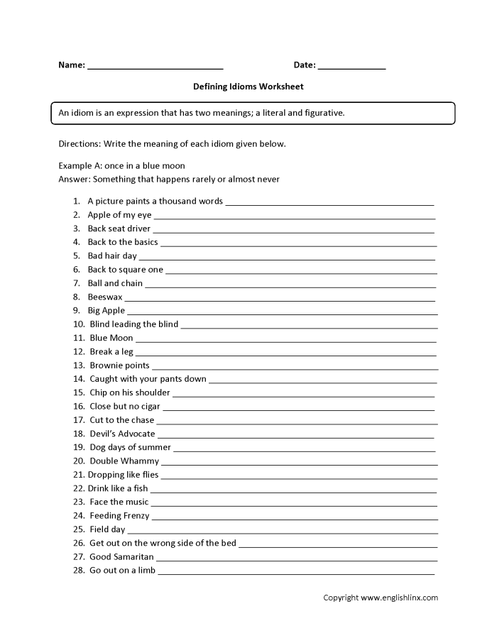Fourth grade students filling out a Making Sense of Idioms worksheet in a geometry lesson