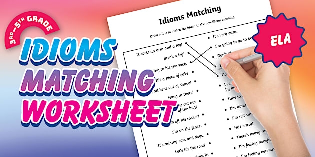 Second Grade student completing a Mixed-Up Idioms worksheet by writing and drawing idiom meanings
