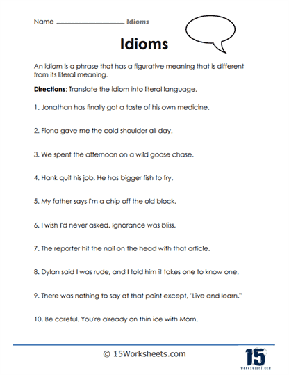 Fourth grade students filling in idioms on a geometry worksheet