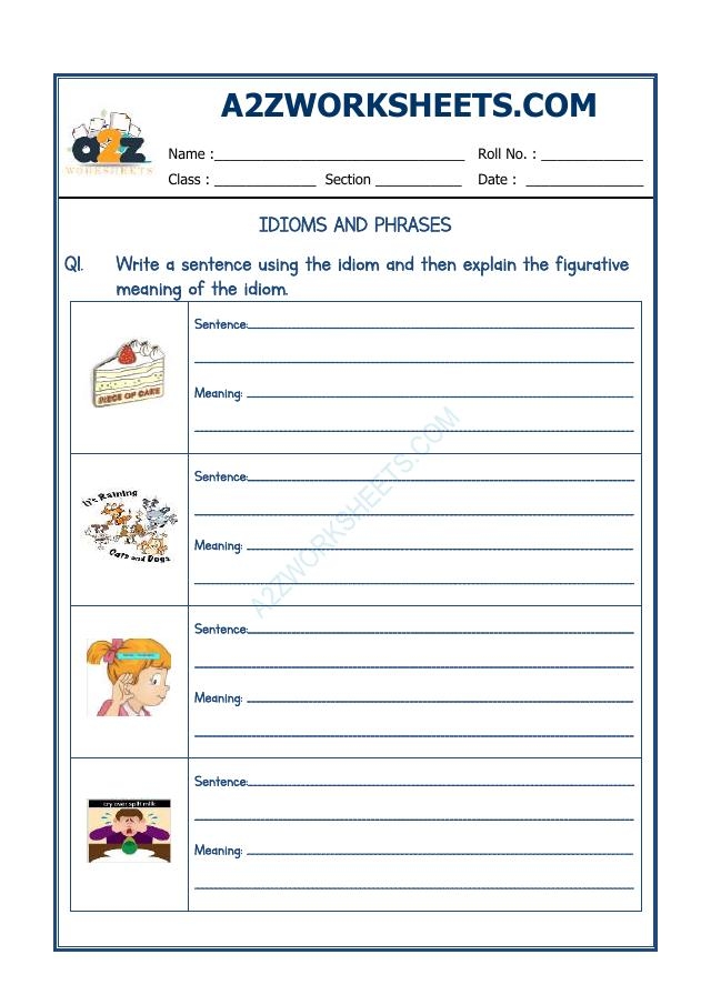 Fourth grade students filling out a Making Sense of Idioms worksheet with geometry-themed sentences