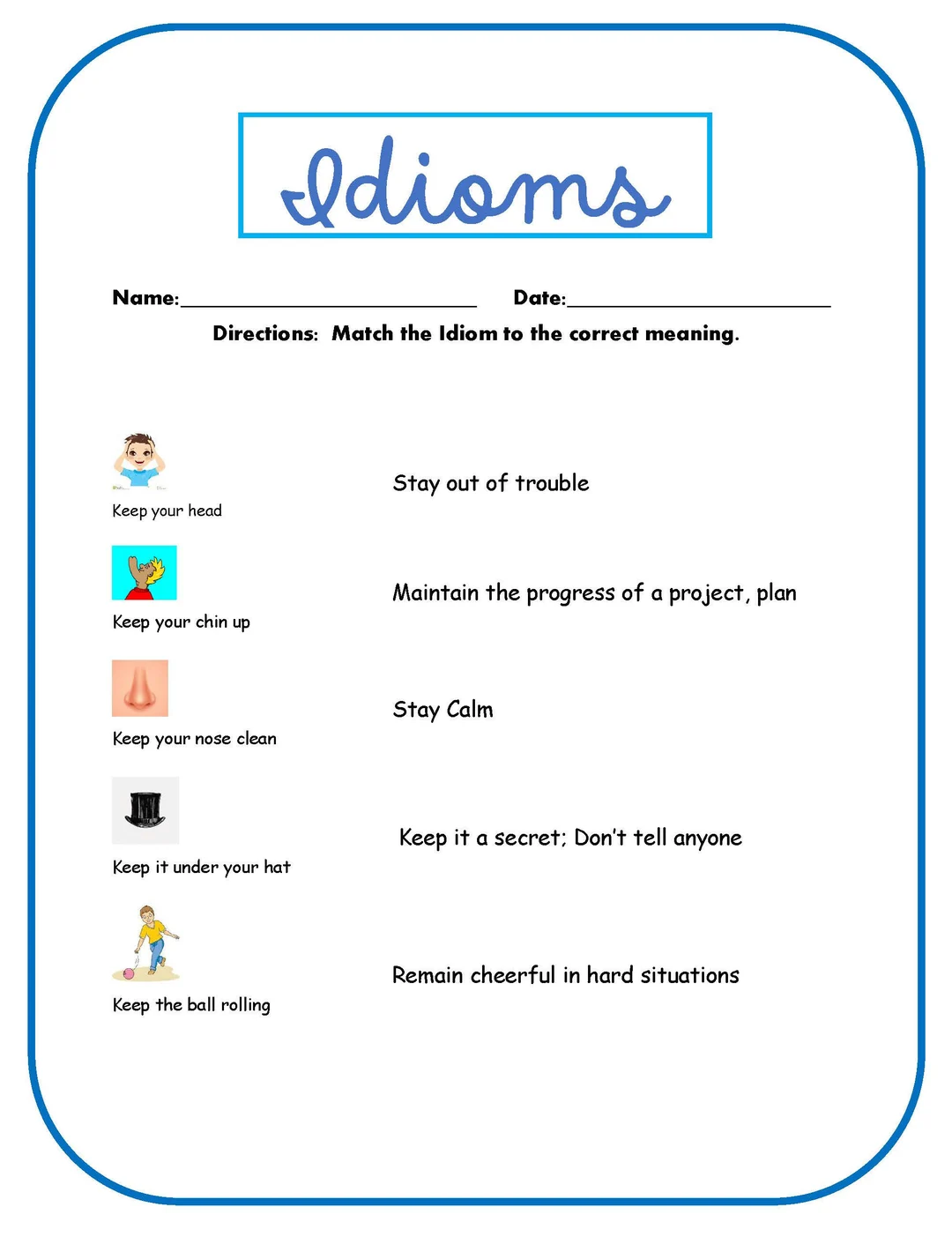 Fourth grade students filling out a Making Sense of Idioms worksheet in geometry
