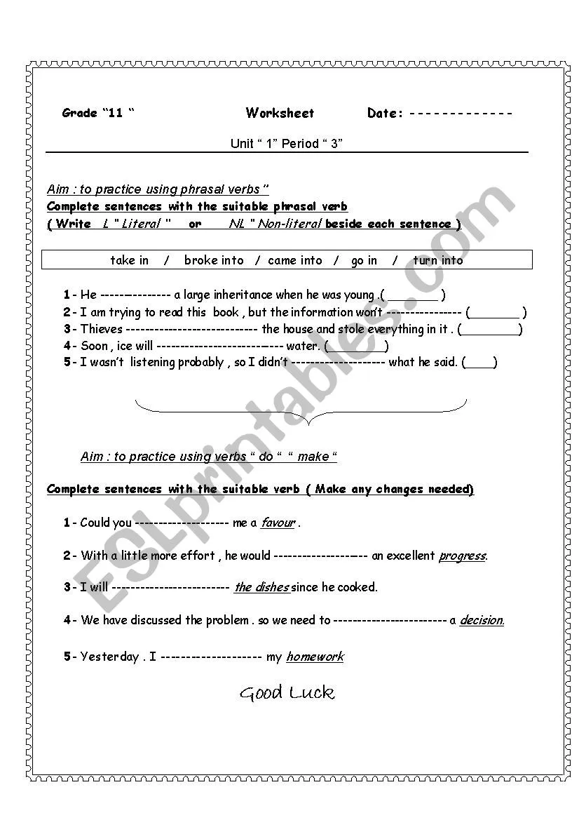 Literal and Nonliteral Language worksheet for grade 3 with context clue practice, image 19 Third grade worksheet on literal and nonliteral language using idioms and sentence frames