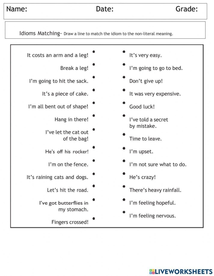 Fourth grade students filling in idioms on a geometry worksheet