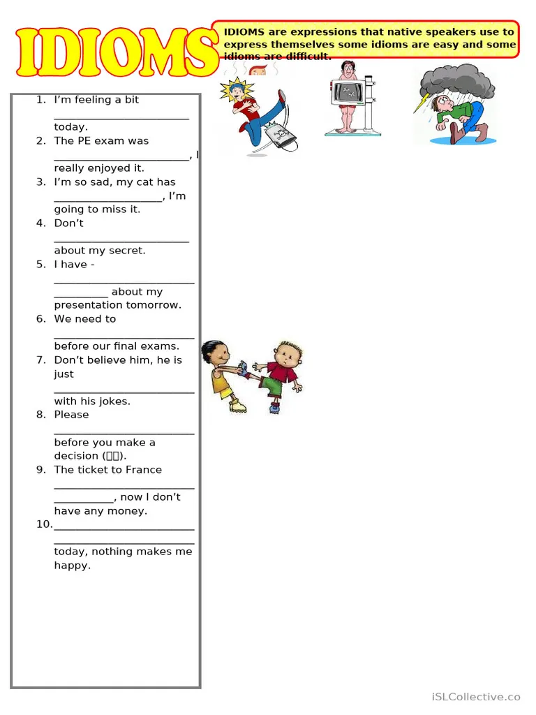 Fourth grade students filling out a Making Sense of Idioms worksheet with geometry terms