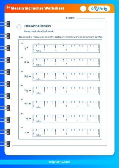 First Grade worksheet showing how to measure objects in inches with a ruler