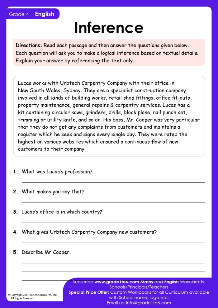 Fourth grade worksheet on making inferences featuring courageous leaders and fractions