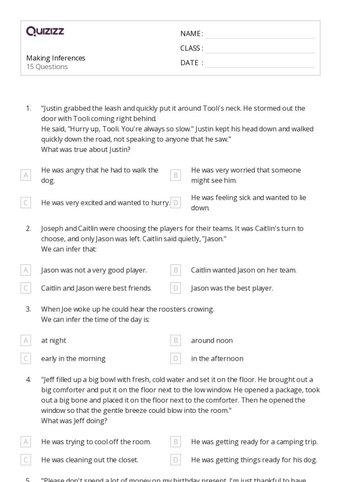 Make Your Own Inferences 2 exercise for enhancing reading comprehension skills Second Grade worksheet for practicing making inferences from sentences