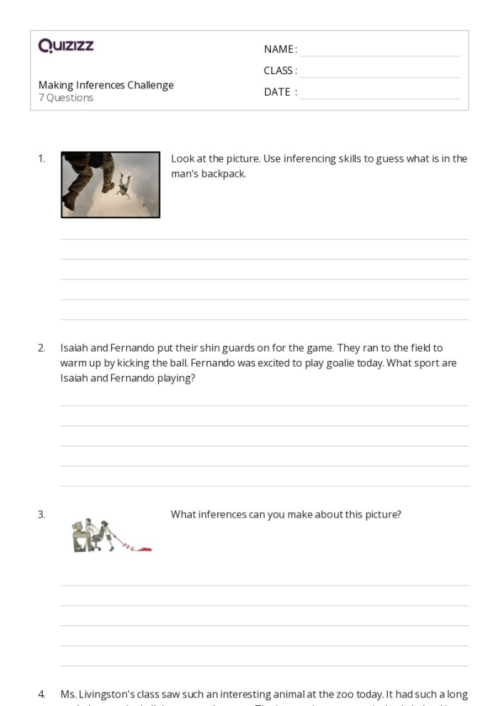 Fourth Grade worksheet on making inferences featuring courageous leaders and fractions