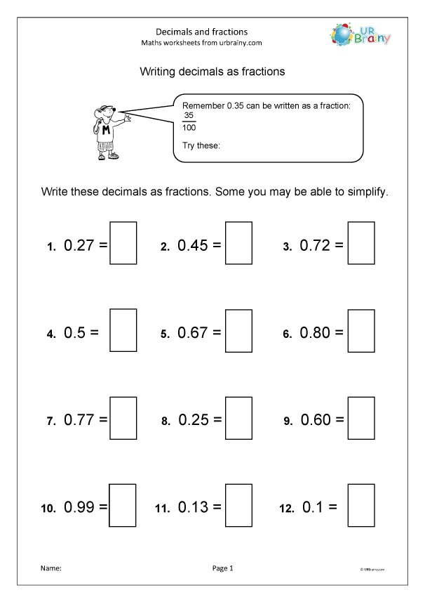 Blank fraction and decimal models for fourth grade math practice