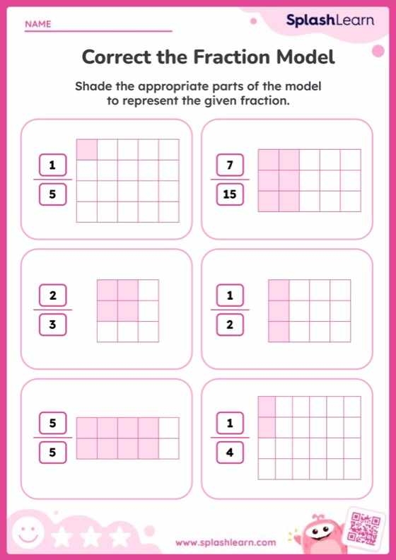 Blank fraction and decimal models worksheet for fourth grade math practice