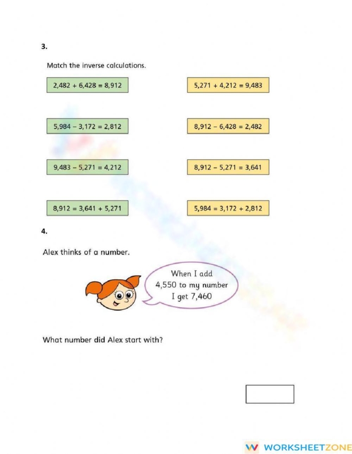 Subtraction practice sheet using inverse operations for young learners, image 8 First Grade worksheet focusing on inverse subtraction to find missing numbers
