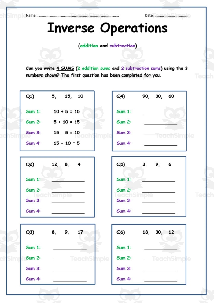 Inverse subtraction practice worksheet for first graders solving subtraction problems 12 First Grade worksheet for practicing inverse subtraction with missing numbers