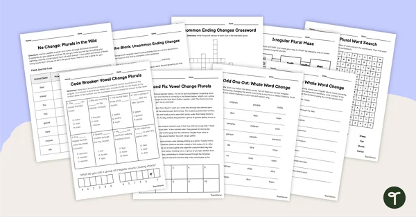 Second grade students completing an irregular plural nouns assessment worksheet