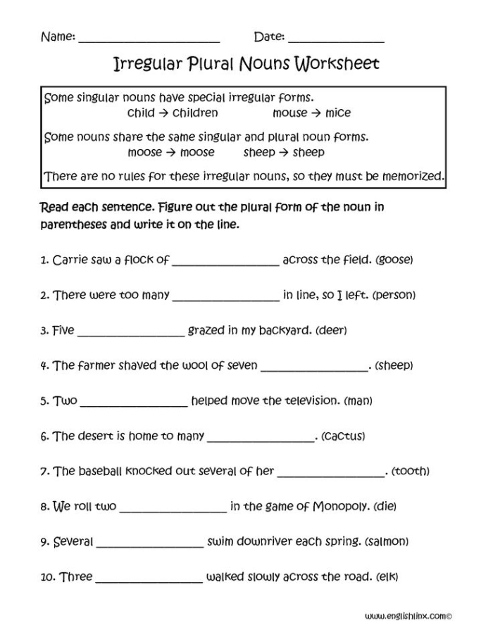 Second grade students working on an End of Year Irregular Plural Nouns Check-in worksheet
