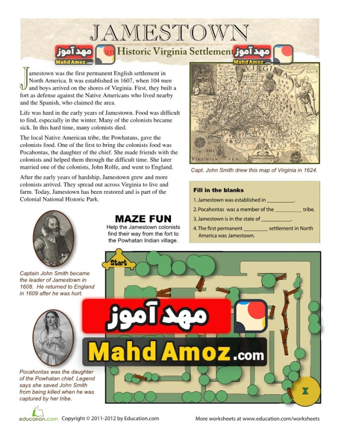 Explore Jamestown Colony history with this engaging worksheet number 3 Third grade worksheet featuring Jamestown Colony facts and reading activities