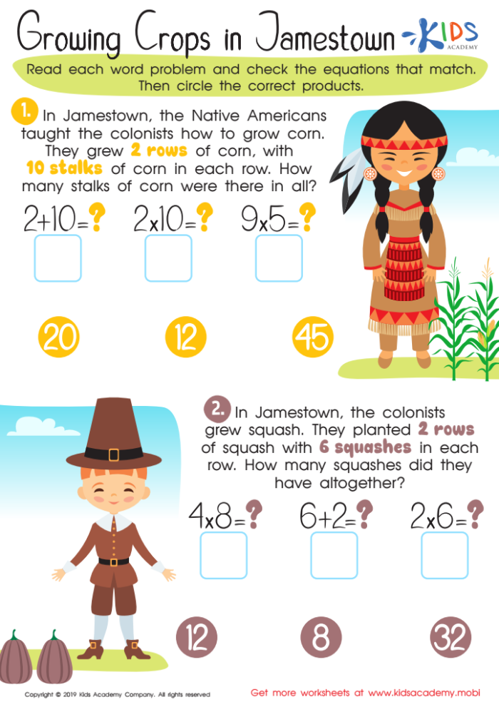 Explore the story of Jamestown with worksheet number 10 for young readers Third grade Jamestown Colony worksheet featuring historical facts and reading exercises