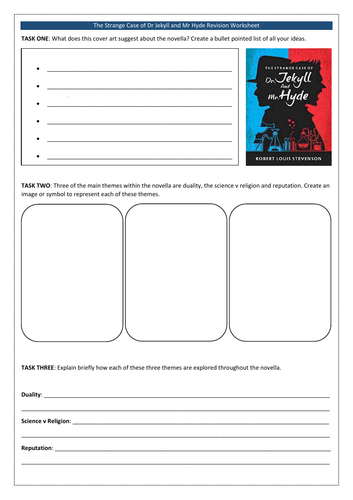 Fifth grade students completing a worksheet on The Strange Case of Dr. Jekyll and Mr. Hyde focusing on grammar and creative writing