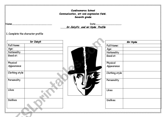 The Strange Case of Dr. Jekyll and Mr. Hyde worksheet for fifth grade grammar and comprehension