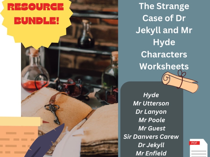 Fifth grade worksheet featuring a passage from The Strange Case of Dr. Jekyll and Mr. Hyde with grammar exercises