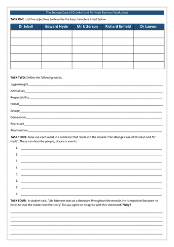Fifth grade students working on The Strange Case of Dr. Jekyll and Mr. Hyde worksheet focusing on grammar and mechanics